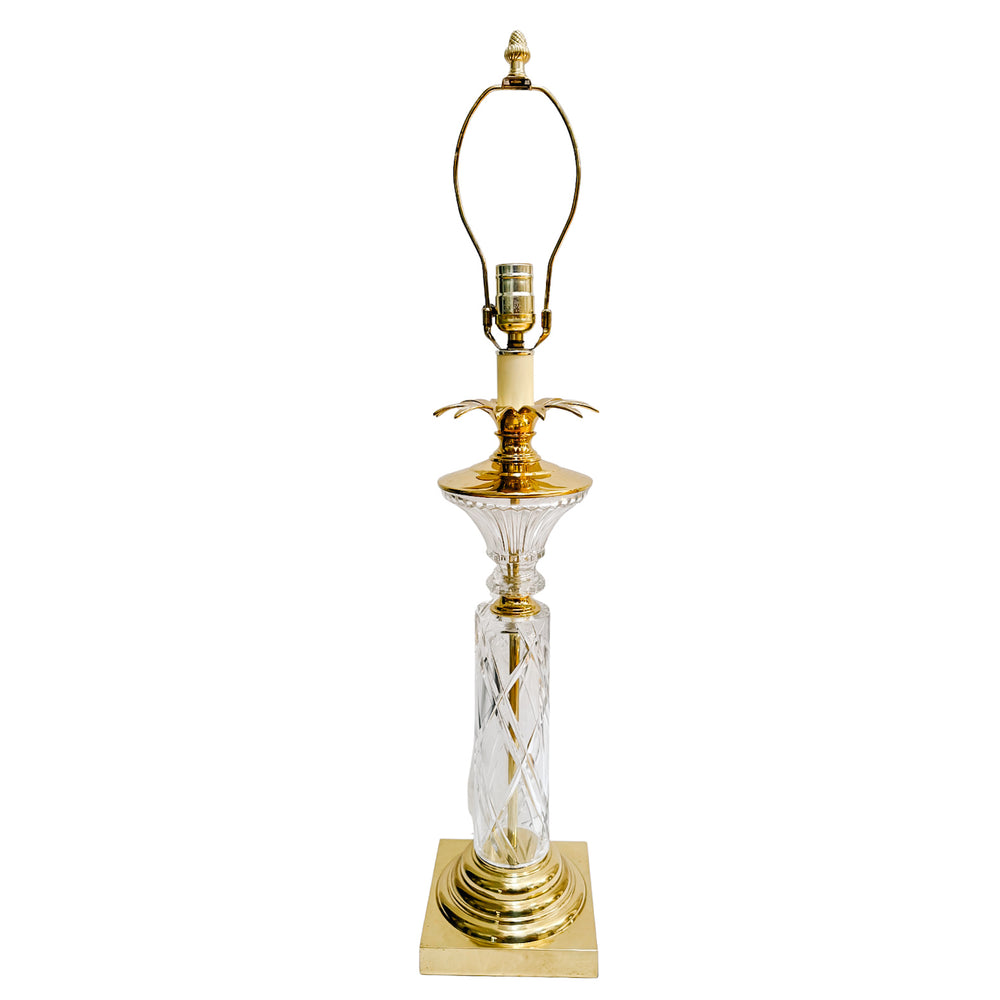 Mid-Century Hollywood Regency Brass and Cut Crystal Pineapple Table Lamps