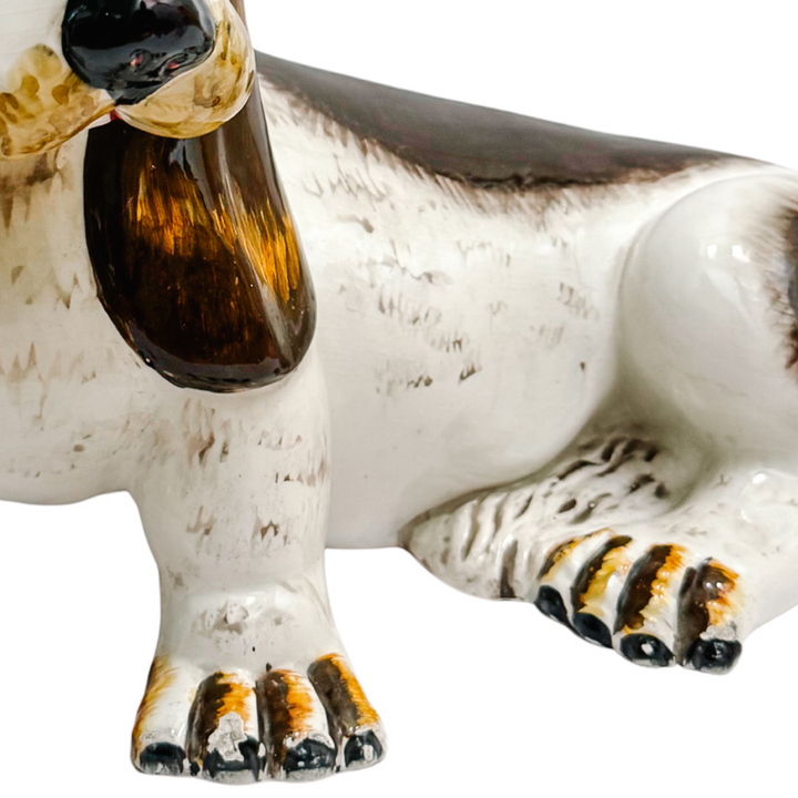 Italian Hand-Glazed Majolica Reclining Basset Hound Statue