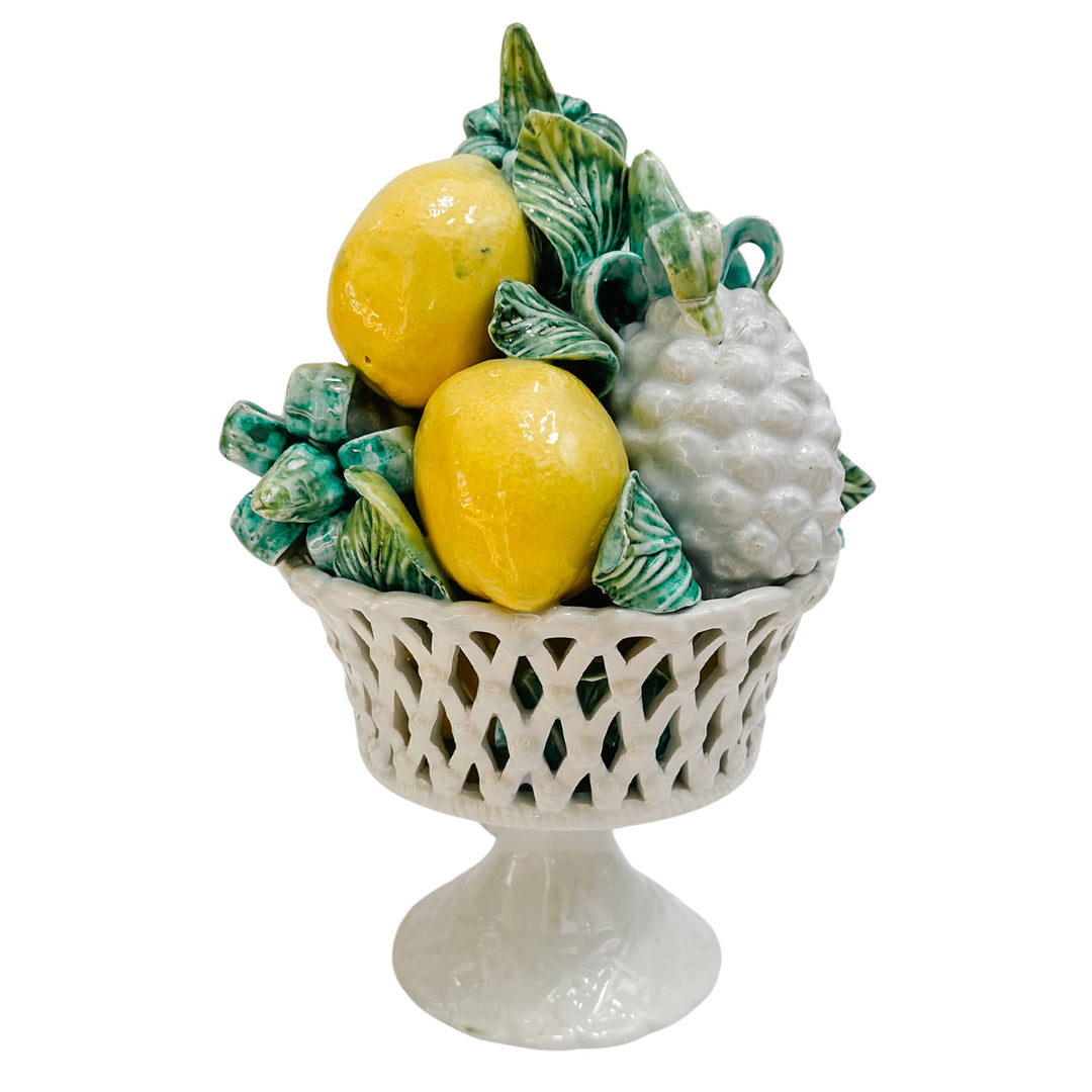 Mid-Century Italian Majolica Lemons & Pineapples Topiary Centerpiece