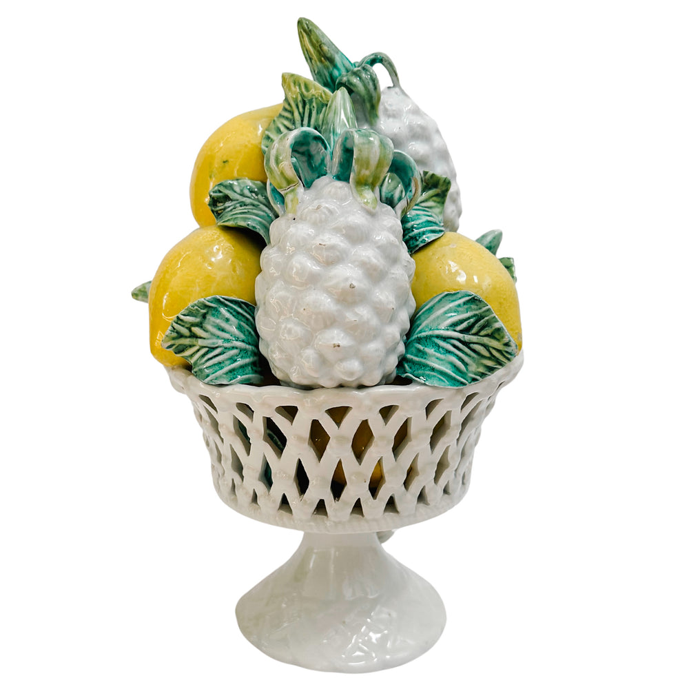 Mid-Century Italian Majolica Lemons & Pineapples Topiary Centerpiece