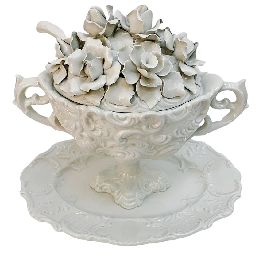 Italian Whiteware Tureen With Ladle and Underplate