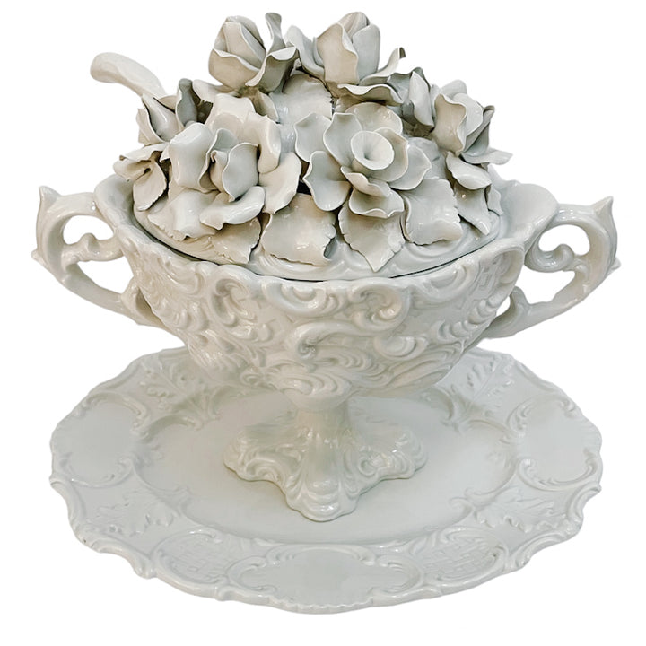 Italian Whiteware Tureen With Ladle and Underplate