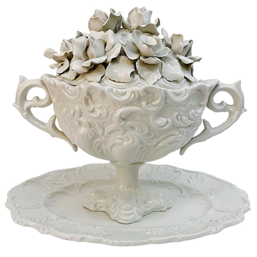 Italian Whiteware Tureen With Ladle and Underplate