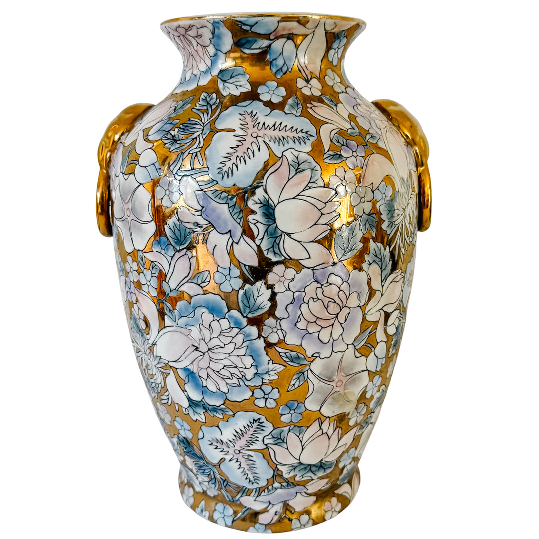 Mid-Century Macau Enameled Gold-Ground Lotus & Peony Vase / Lamp Base