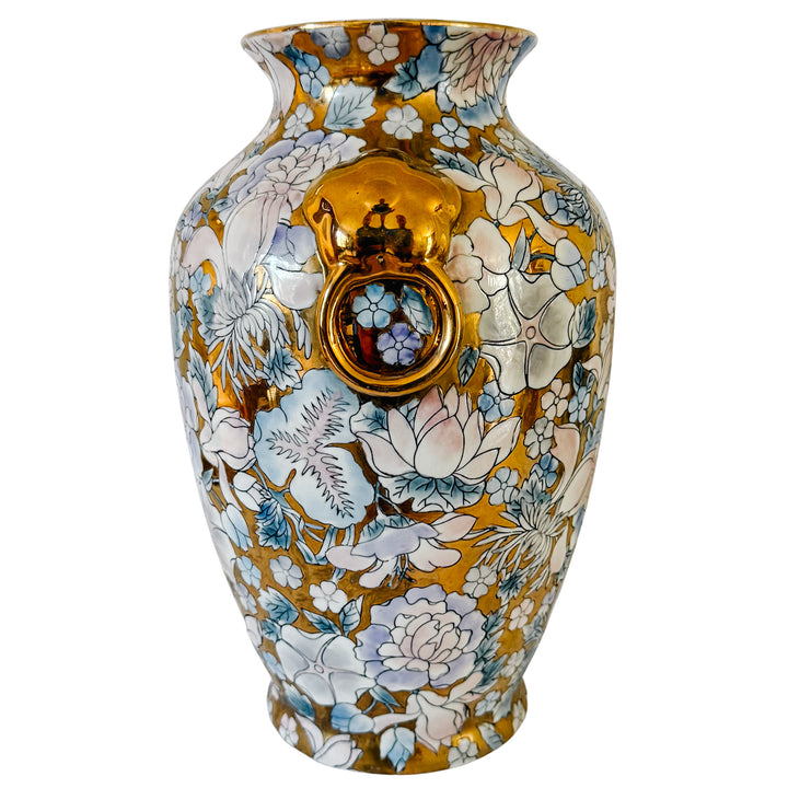 Mid-Century Macau Enameled Gold-Ground Lotus & Peony Vase / Lamp Base