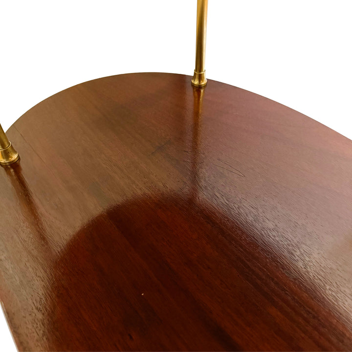 Mid-Century Modern Three-Tier Oval Bar Cart / Tea Trolley in Mahogany and Brass