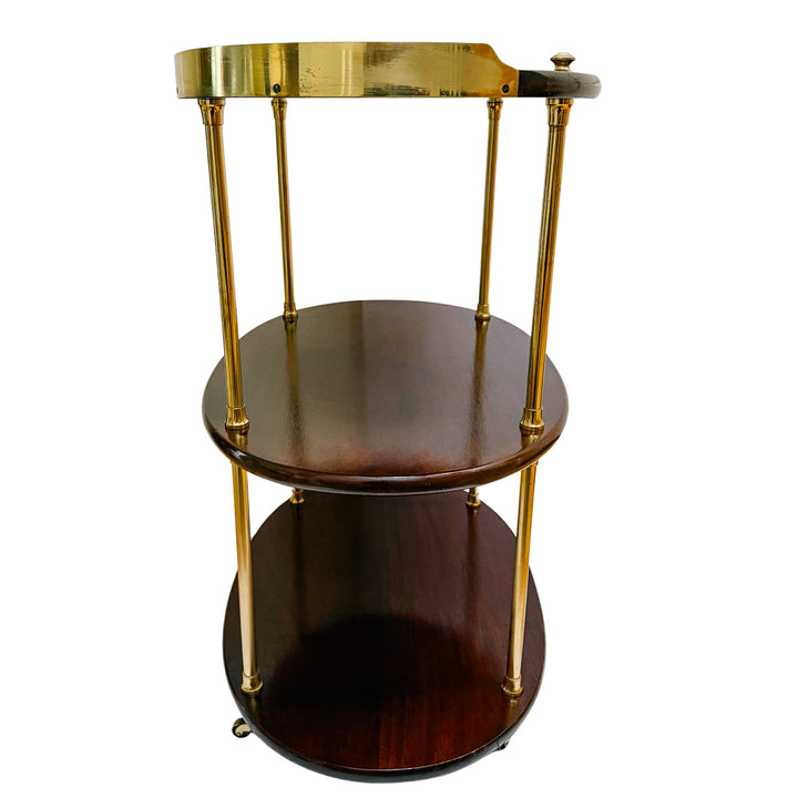 Mid-Century Modern Three-Tier Oval Bar Cart / Tea Trolley in Mahogany and Brass