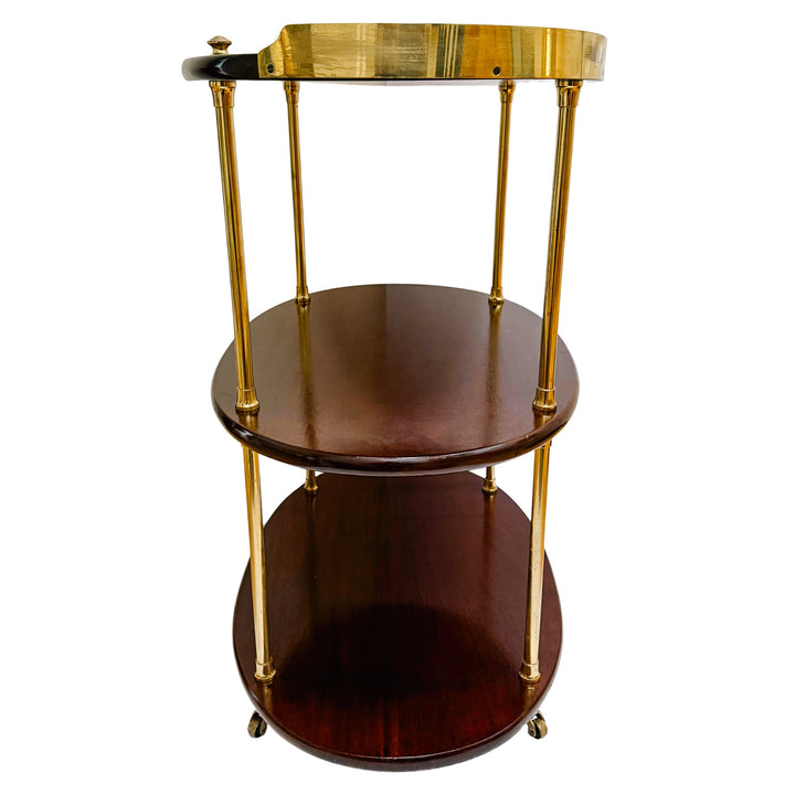 Mid-Century Modern Three-Tier Oval Bar Cart / Tea Trolley in Mahogany and Brass