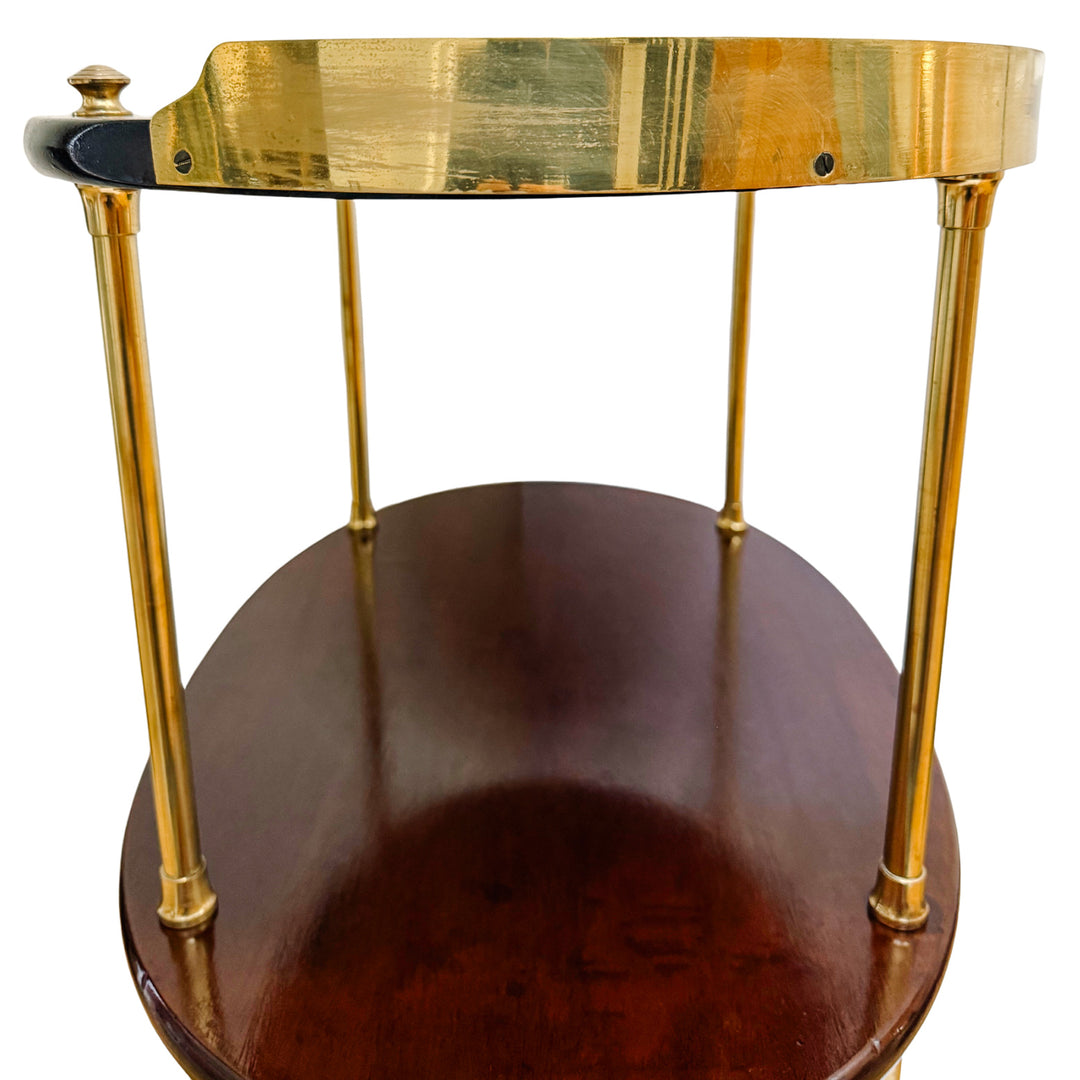Mid-Century Modern Three-Tier Oval Bar Cart / Tea Trolley in Mahogany and Brass