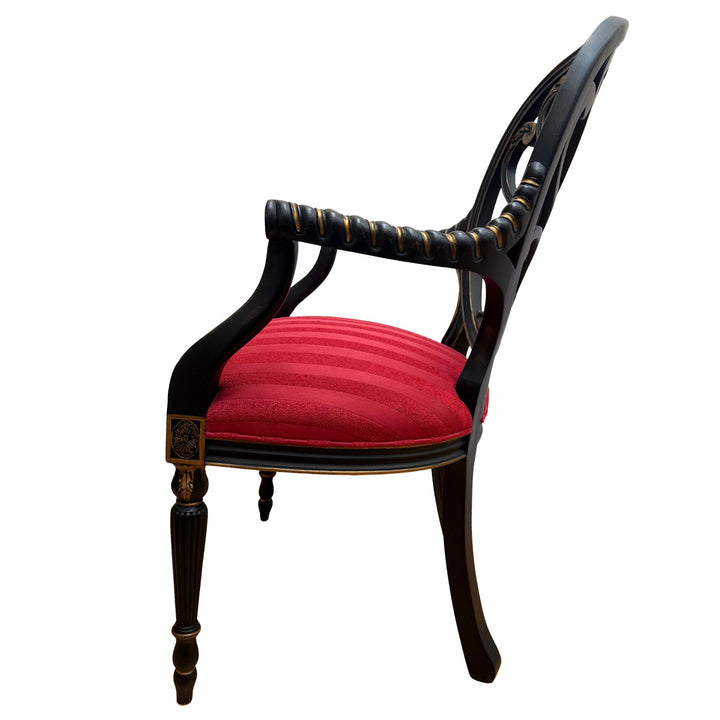 Mid-Century Neoclassical/Regency Revival Black & Gilt Anthemion Armchairs