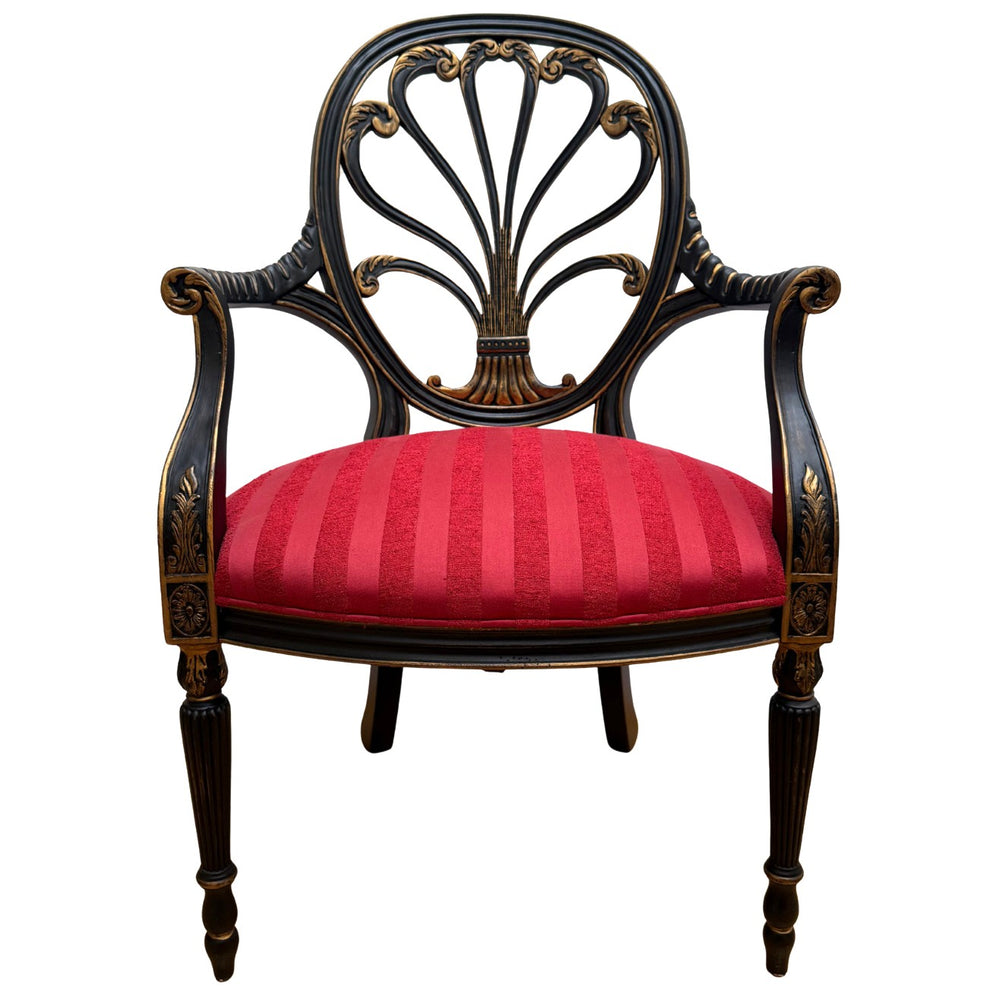 Mid-Century Neoclassical/Regency Revival Black & Gilt Anthemion Armchairs