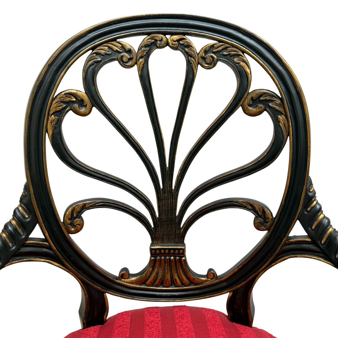 Mid-Century Neoclassical/Regency Revival Black & Gilt Anthemion Armchairs