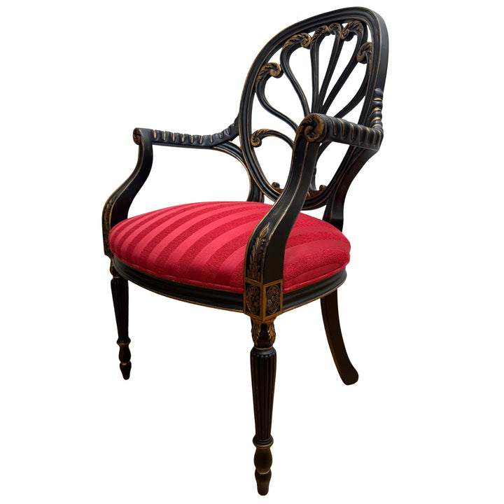 Mid-Century Neoclassical/Regency Revival Black & Gilt Anthemion Armchairs