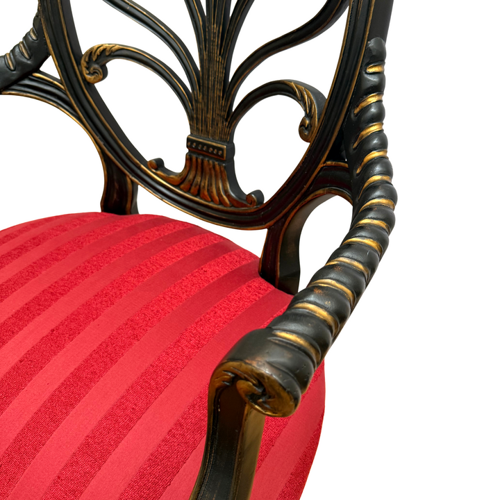 Mid-Century Neoclassical/Regency Revival Black & Gilt Anthemion Armchairs