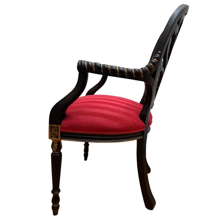 Mid-Century Neoclassical/Regency Revival Black & Gilt Anthemion Armchairs