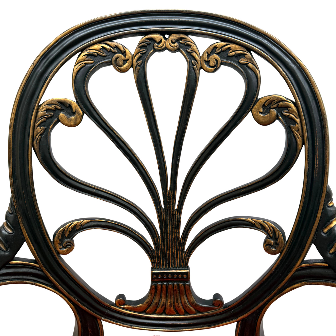 Mid-Century Neoclassical/Regency Revival Black & Gilt Anthemion Armchairs