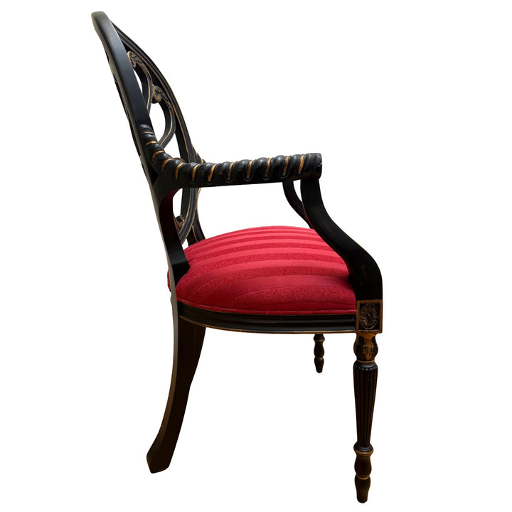 Mid-Century Neoclassical/Regency Revival Black & Gilt Anthemion Armchairs