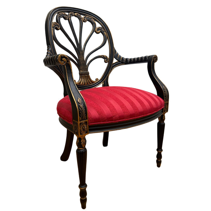 Mid-Century Neoclassical/Regency Revival Black & Gilt Anthemion Armchairs