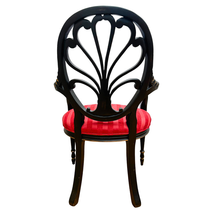 Mid-Century Neoclassical/Regency Revival Black & Gilt Anthemion Armchairs