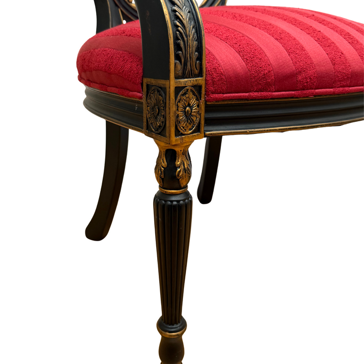 Mid-Century Neoclassical/Regency Revival Black & Gilt Anthemion Armchairs
