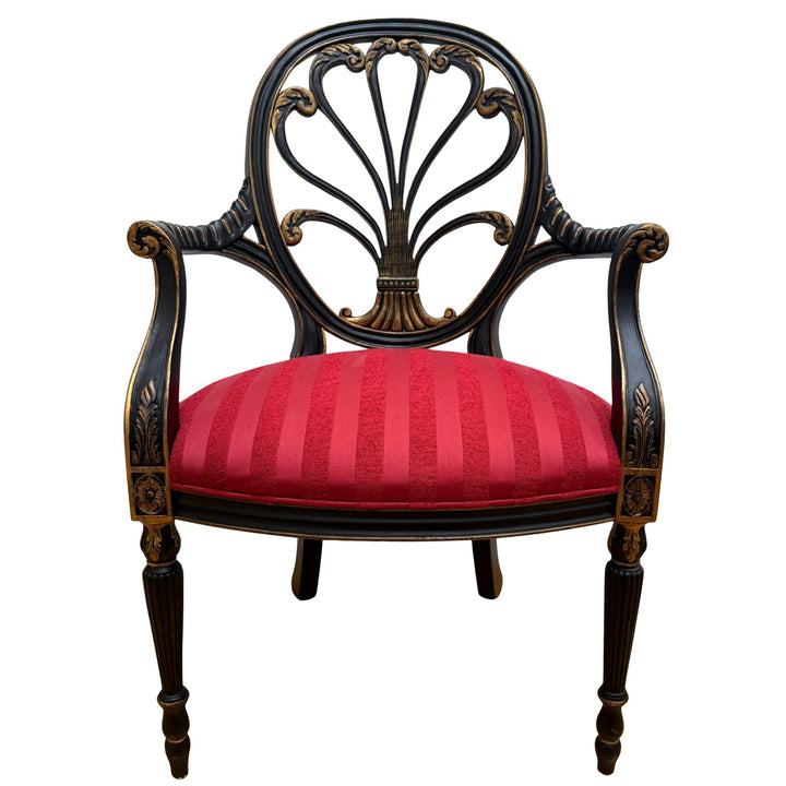 Mid-Century Neoclassical/Regency Revival Black & Gilt Anthemion Armchairs