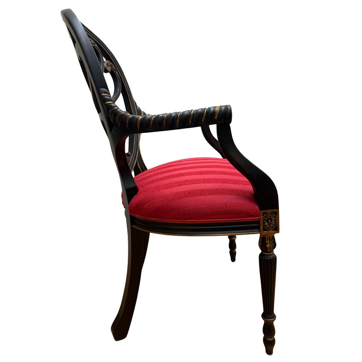 Mid-Century Neoclassical/Regency Revival Black & Gilt Anthemion Armchairs