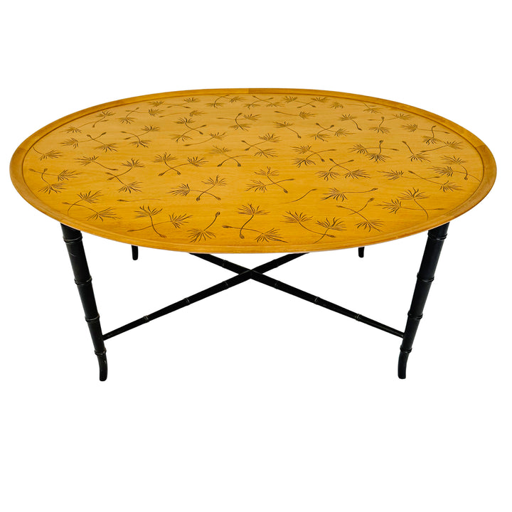 MCM Kittinger Oval Coffee Table on Lacquered Faux Bamboo Base 