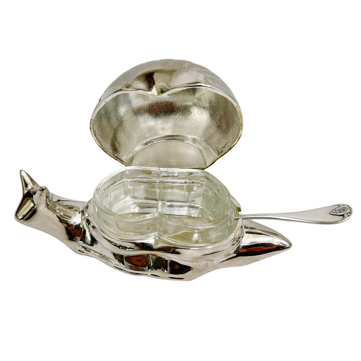 Mid-Century Silver-Plated Snail Caviar/ Butter Dish With Glass Liner & Spreader