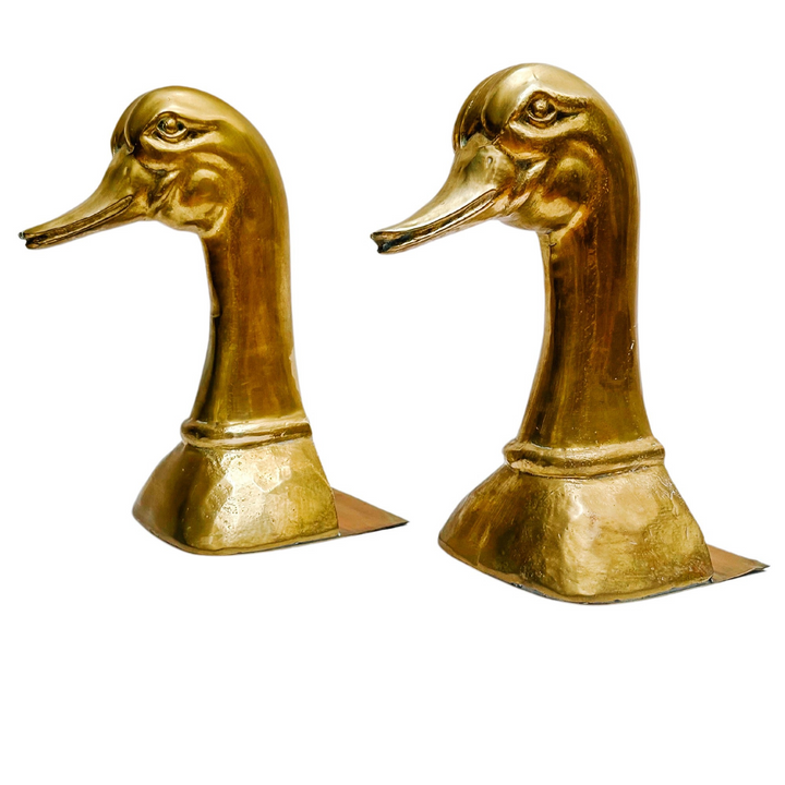 Mid-Century Brass Mallard Duck Head Bookends by Sarreid Spain