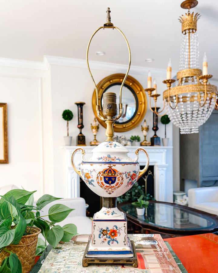 Mid-Century Kaiser Kuhn Swedish Armorial Porcelain Urn Table Lamp