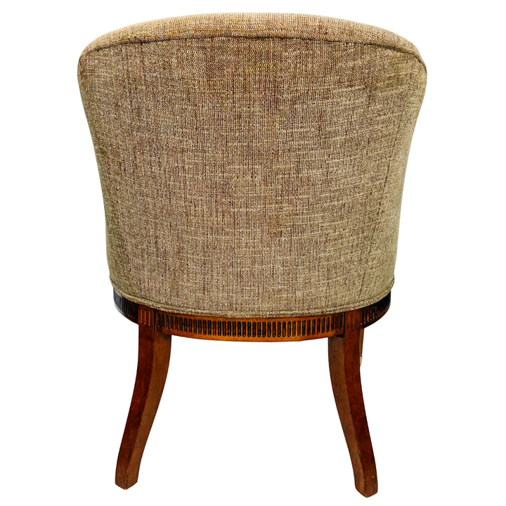 Mid-Century Regency Style Upholstered Barrel Chairs With Scrolled Arms