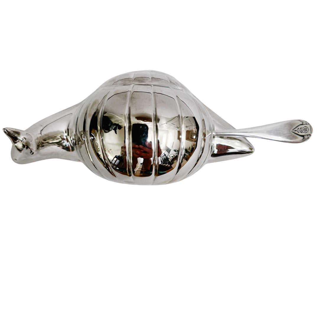 Mid-Century Silver-Plated Snail Caviar/ Butter Dish With Glass Liner & Spreader