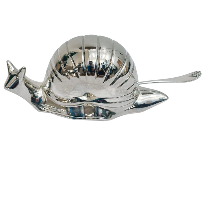 Mid-Century Silver-Plated Snail Caviar/ Butter Dish With Glass Liner & Spreader