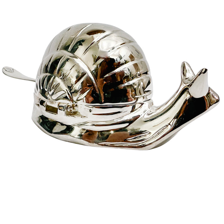 Mid-Century Silver-Plated Snail Caviar/ Butter Dish With Glass Liner & Spreader
