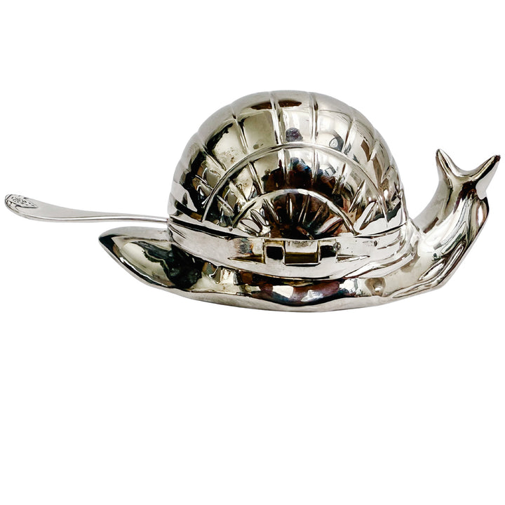 Mid-Century Silver-Plated Snail Caviar/ Butter Dish With Glass Liner & Spreader