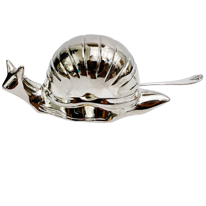 Mid-Century Silver-Plated Snail Caviar/ Butter Dish With Glass Liner & Spreader