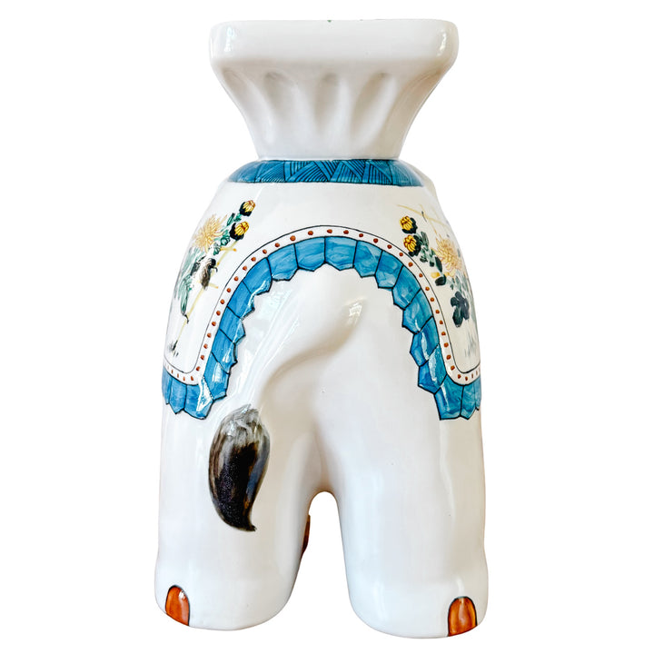 Mid-Size Hollywood Regency Style Chinoiserie Elephant Garden Stool & Plant Stand