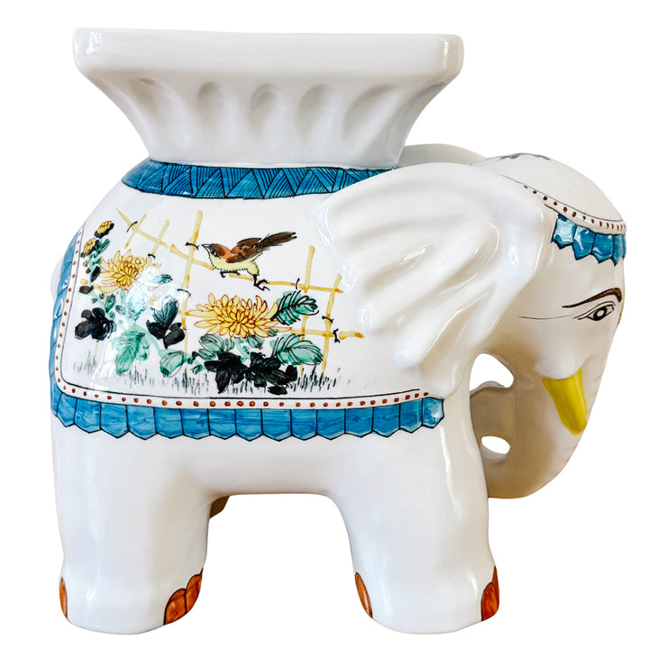Mid-Size Hollywood Regency Style Chinoiserie Elephant Garden Stool & Plant Stand