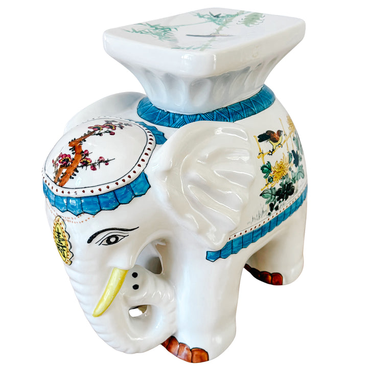 Mid-Size Hollywood Regency Style Chinoiserie Elephant Garden Stool & Plant Stand