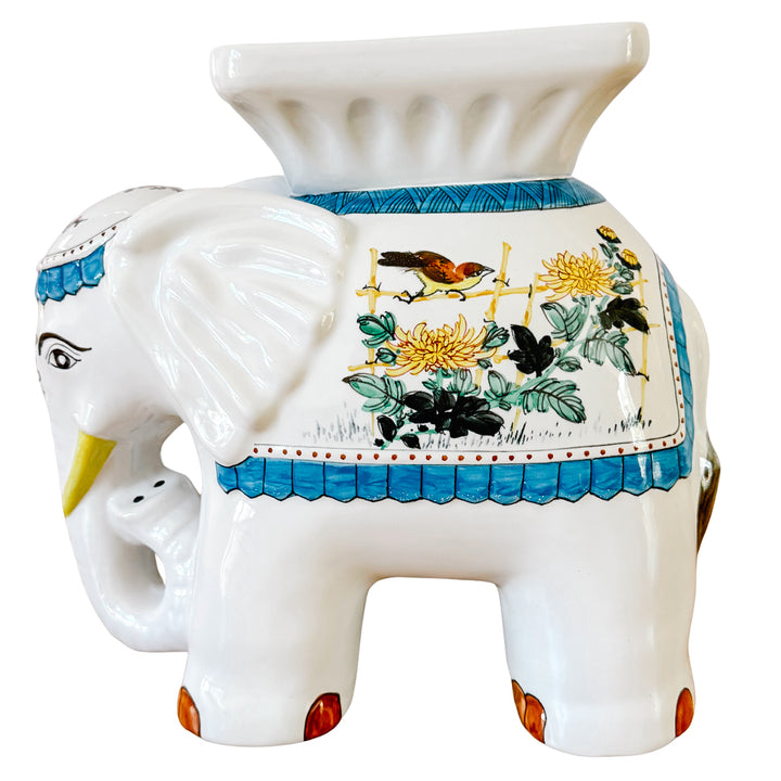 Mid-Size Hollywood Regency Style Chinoiserie Elephant Garden Stool & Plant Stand