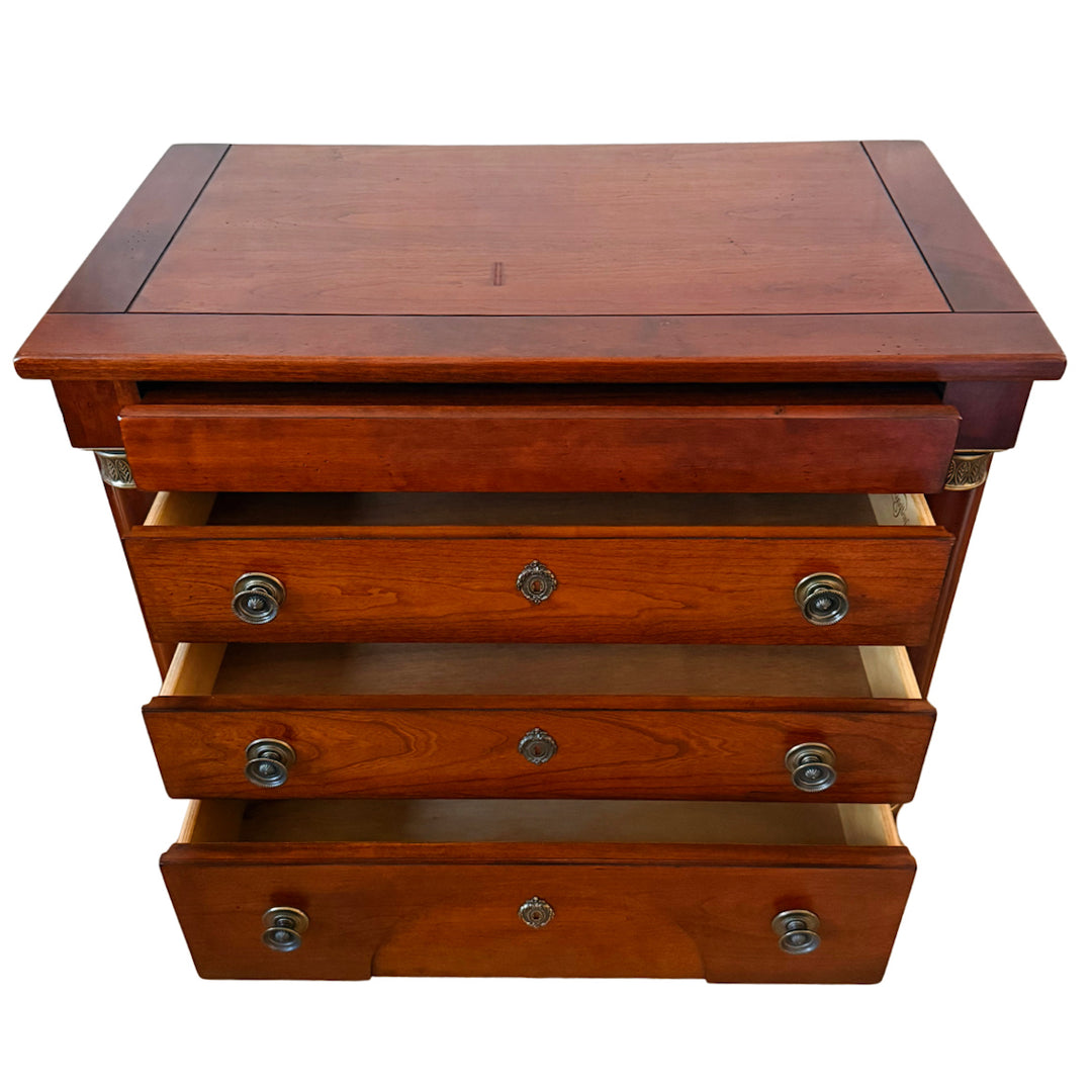 French Empire Cherry Wood Nightstands With Ormolu Accents by Lexington