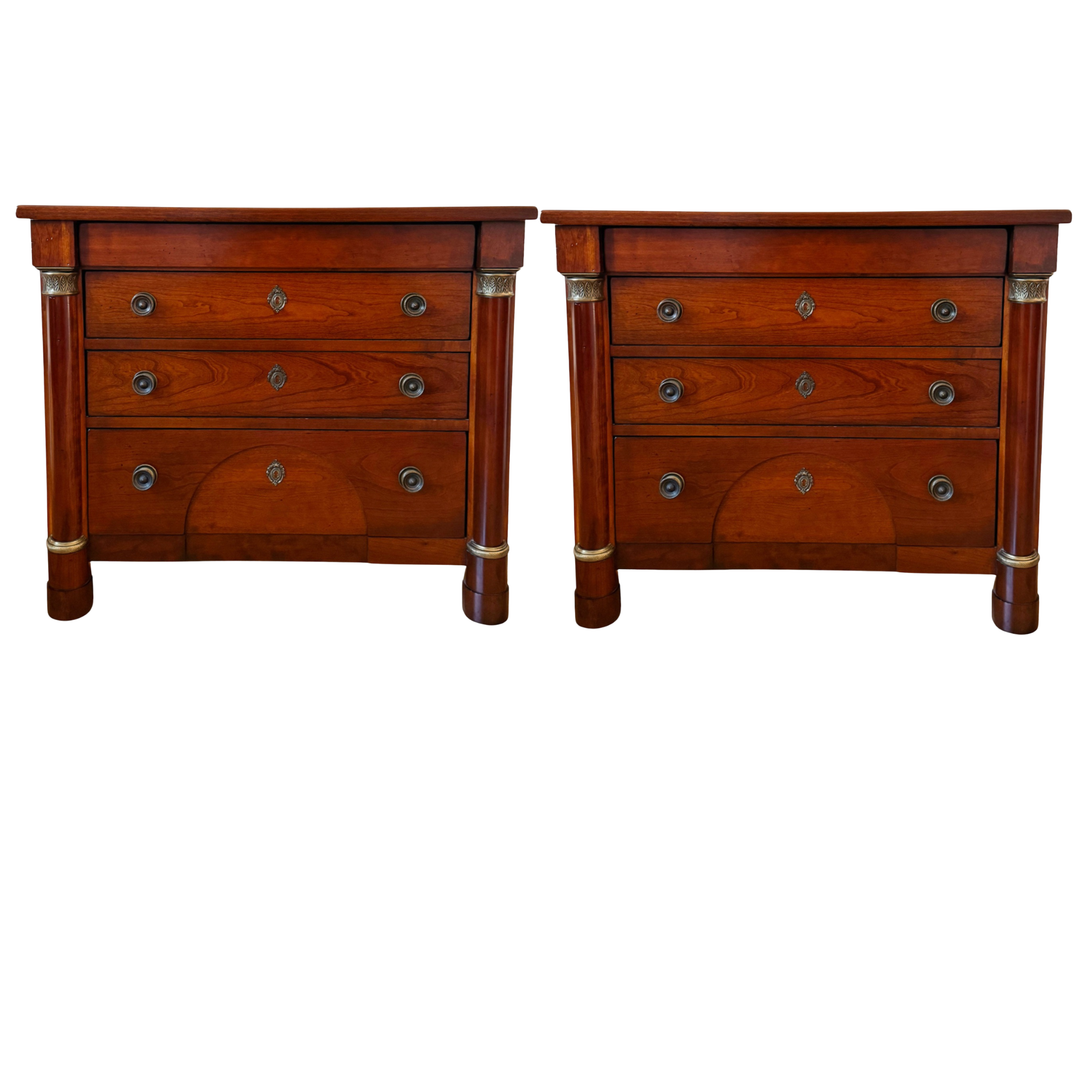French Empire Cherry Wood Nightstands With Ormolu Accents by Lexington