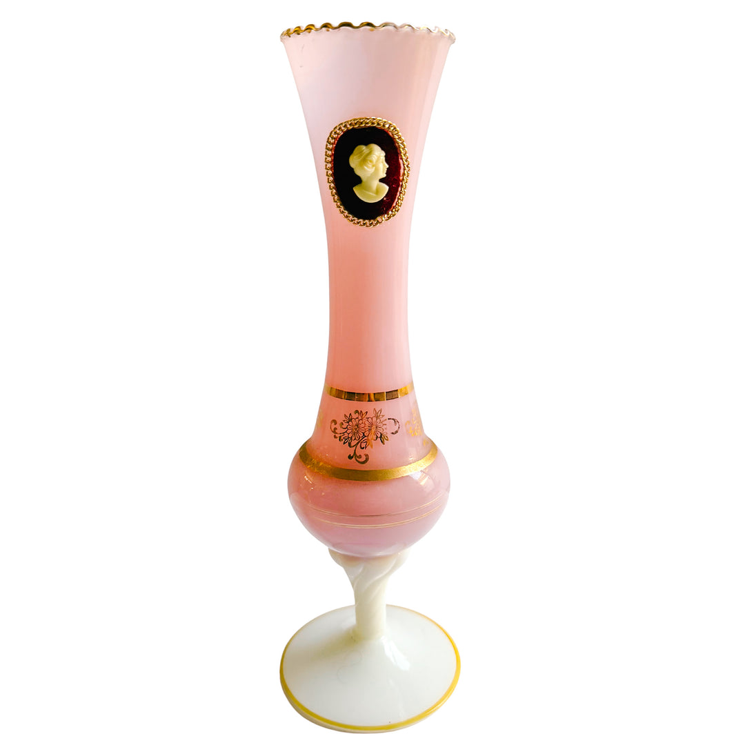 French Pink Opaline Vase With Cameo