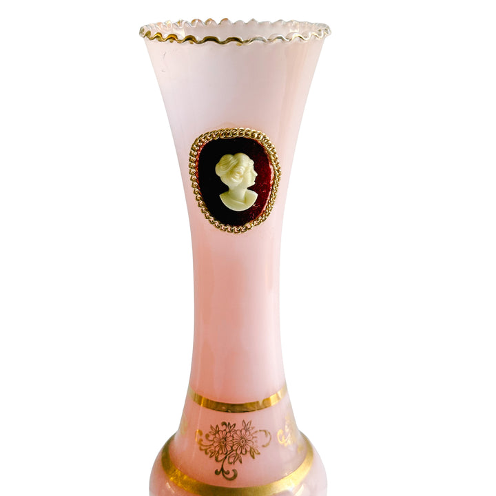 French Pink Opaline Vase With Cameo