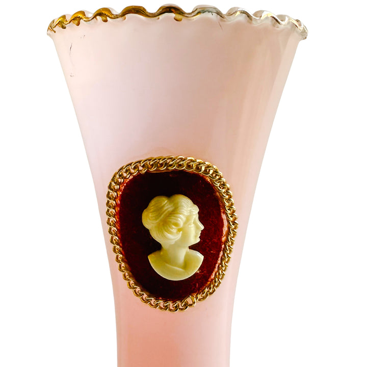 French Pink Opaline Vase With Cameo