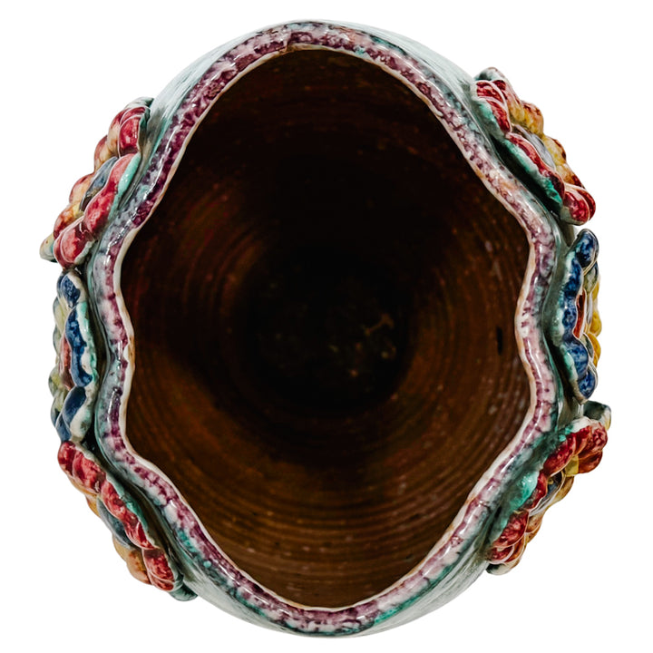 Mid Century Italian Majolica Vase with Floral Decor by Fratelli Fanciullacci