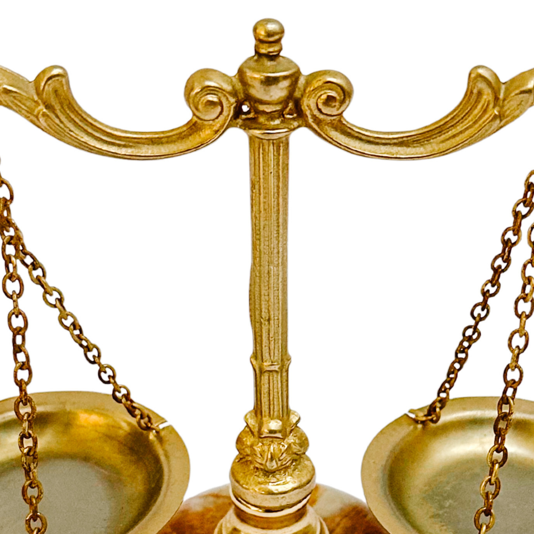 Miniature French Decorative Scale With Polished Brass Frame & Tiger-Eye Onyx Base