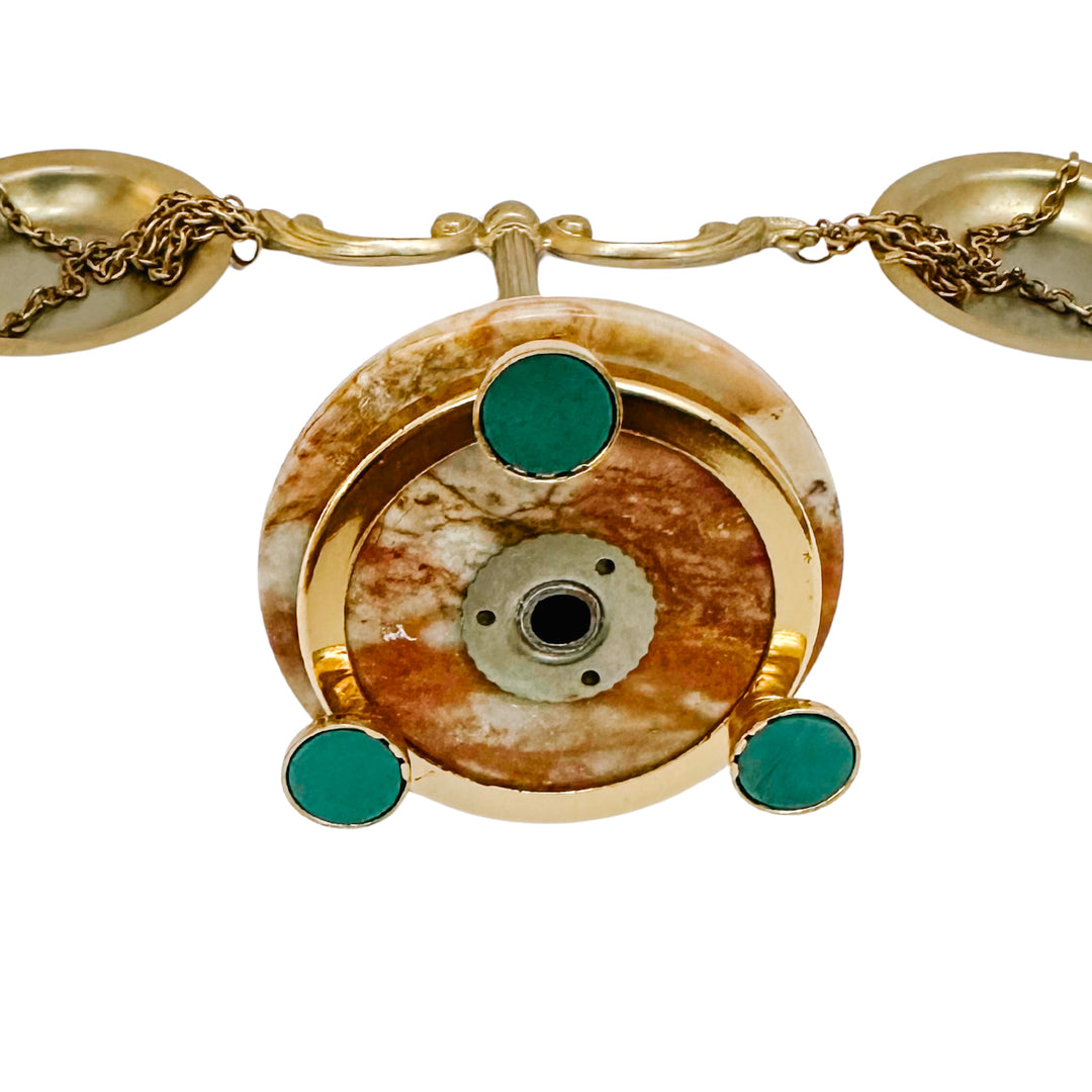 Miniature French Decorative Scale With Polished Brass Frame & Tiger-Eye Onyx Base