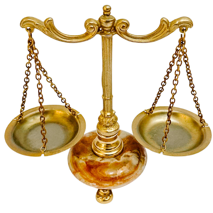 Miniature French Decorative Scale With Polished Brass Frame & Tiger-Eye Onyx Base