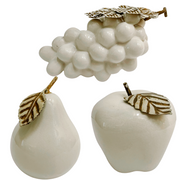 Mixed Trio Of Vintage White Ceramic Fruit With Stems